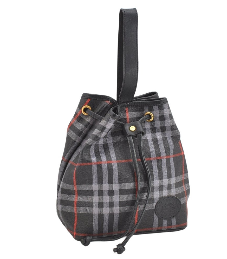 Authentic Burberrys BURBERRYS PVC Leather Drawstring Hand Bag Navy 2055K