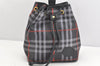 Authentic Burberrys BURBERRYS PVC Leather Drawstring Hand Bag Navy 2055K