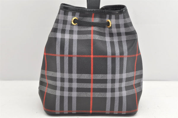 Authentic Burberrys BURBERRYS PVC Leather Drawstring Hand Bag Navy 2055K