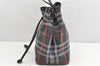 Authentic Burberrys BURBERRYS PVC Leather Drawstring Hand Bag Navy 2055K