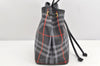Authentic Burberrys BURBERRYS PVC Leather Drawstring Hand Bag Navy 2055K