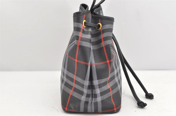 Authentic Burberrys BURBERRYS PVC Leather Drawstring Hand Bag Navy 2055K