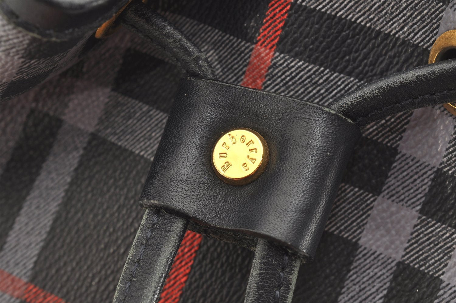 Authentic Burberrys BURBERRYS PVC Leather Drawstring Hand Bag Navy 2055K