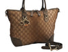 Authentic GUCCI Heart Bit 2Way Shoulder Tote Bag GG Canvas Leather Gold 2056K