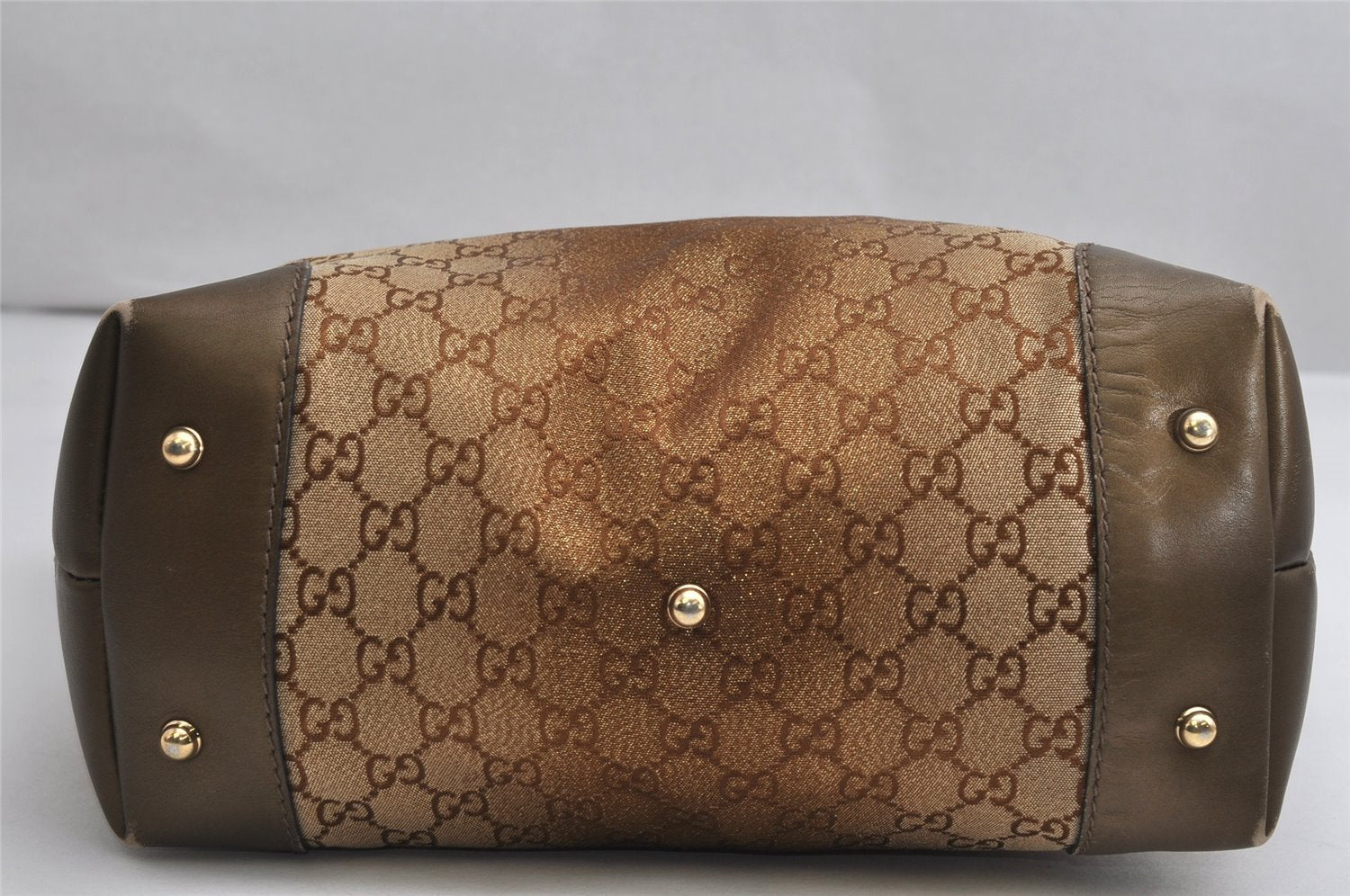 Authentic GUCCI Heart Bit 2Way Shoulder Tote Bag GG Canvas Leather Gold 2056K