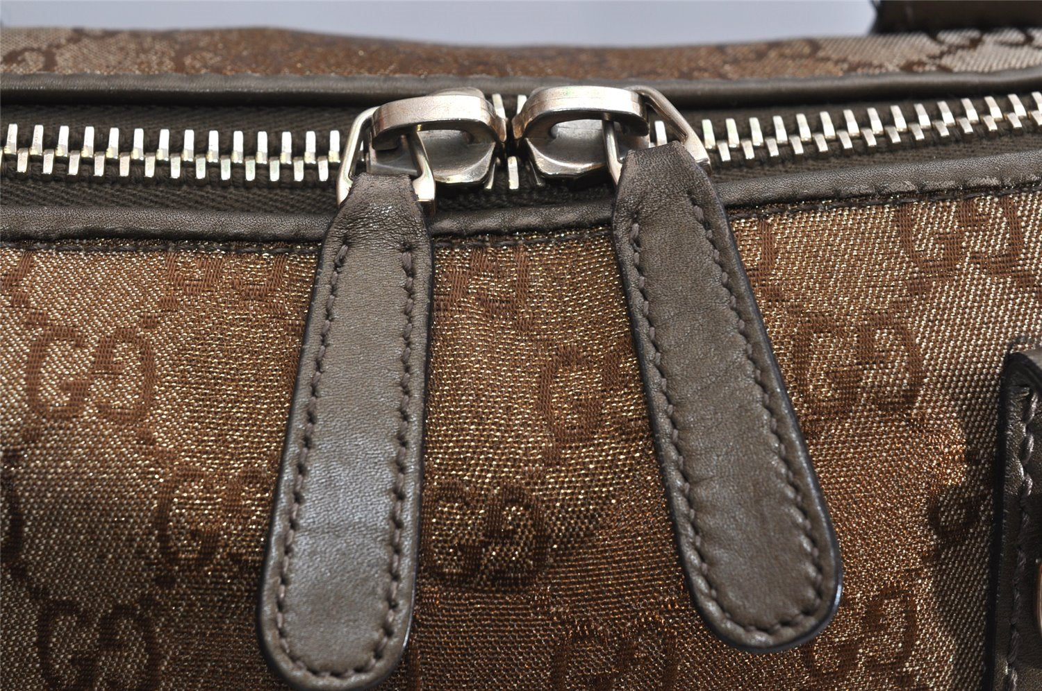 Authentic GUCCI Heart Bit 2Way Shoulder Tote Bag GG Canvas Leather Gold 2056K