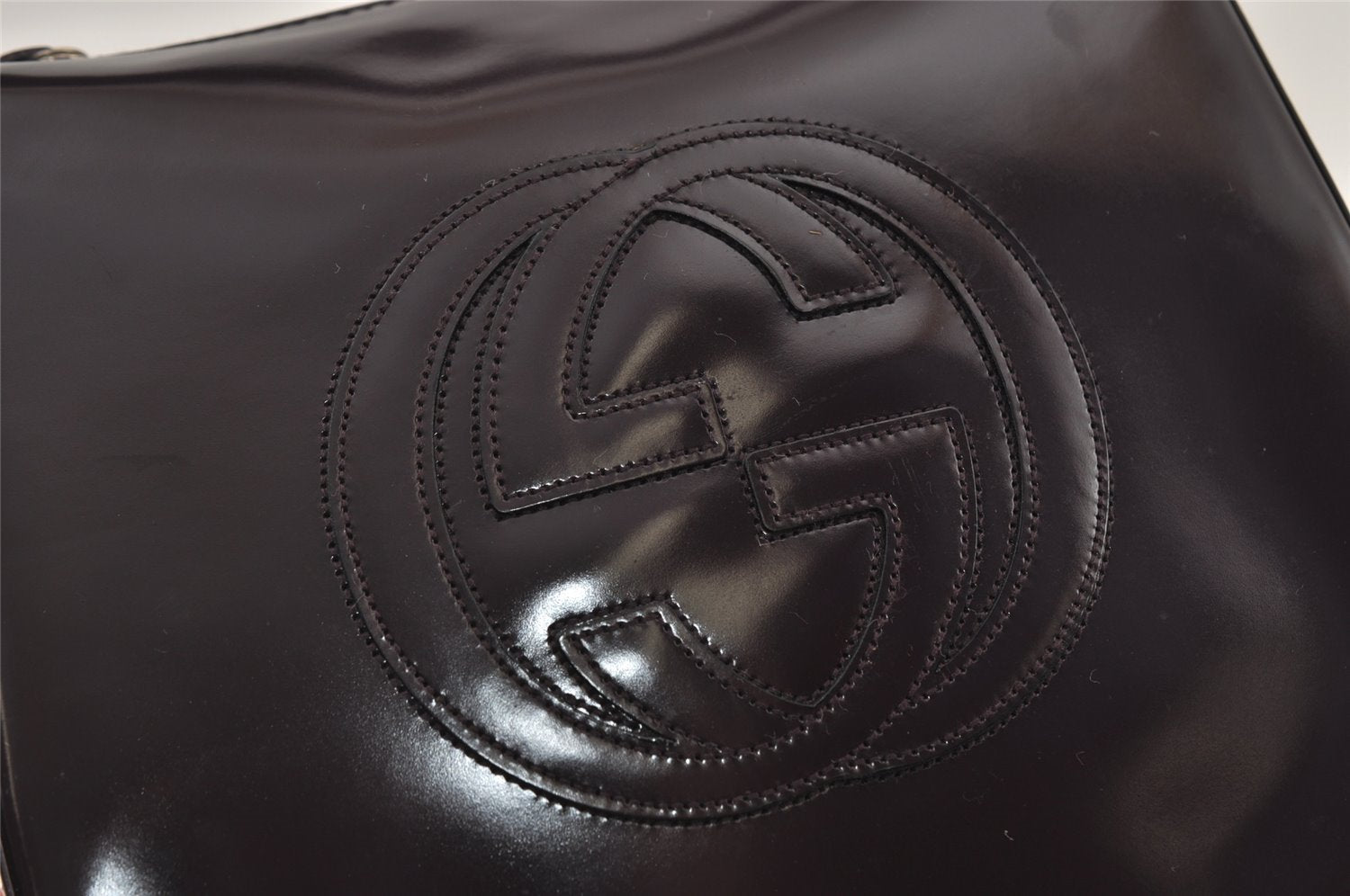 Authentic GUCCI Interlocking G Shoulder Bag Purse Enamel Dark Purple Junk 2057I