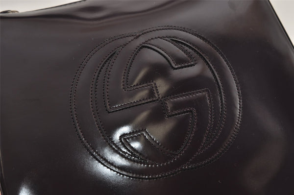 Authentic GUCCI Interlocking G Shoulder Bag Purse Enamel Dark Purple Junk 2057I