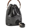 Authentic GUCCI Bamboo 2Way Shoulder Drawstring Bag Purse Enamel Black 2058K