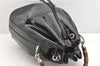 Authentic GUCCI Bamboo 2Way Shoulder Drawstring Bag Purse Enamel Black 2058K