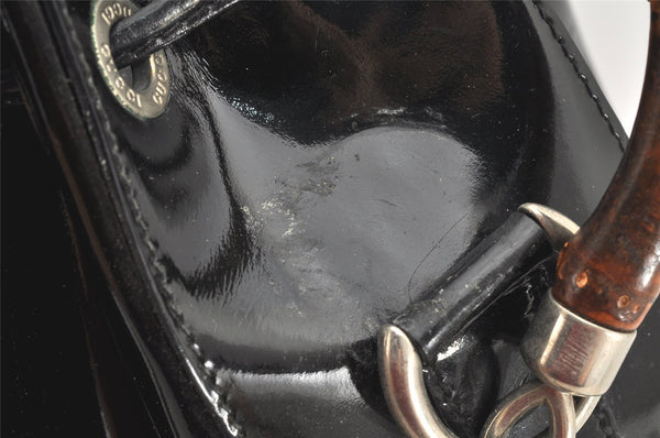 Authentic GUCCI Bamboo 2Way Shoulder Drawstring Bag Purse Enamel Black 2058K