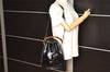 Authentic GUCCI Bamboo 2Way Shoulder Drawstring Bag Purse Enamel Black 2058K