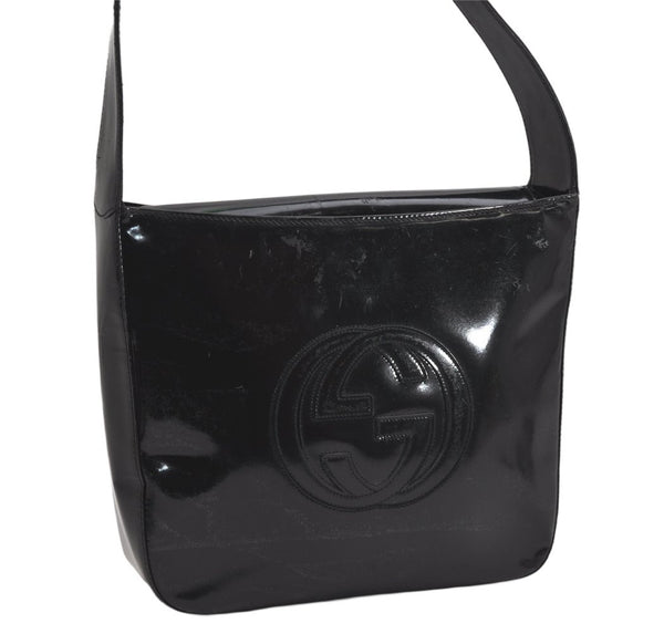 Authentic GUCCI Vintage Shoulder Hand Bag Purse Enamel Black Junk 2059K