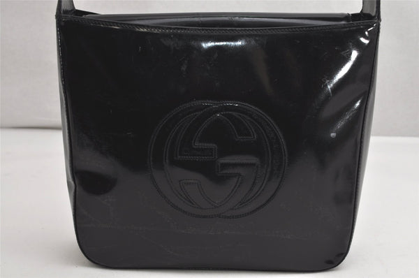 Authentic GUCCI Vintage Shoulder Hand Bag Purse Enamel Black Junk 2059K