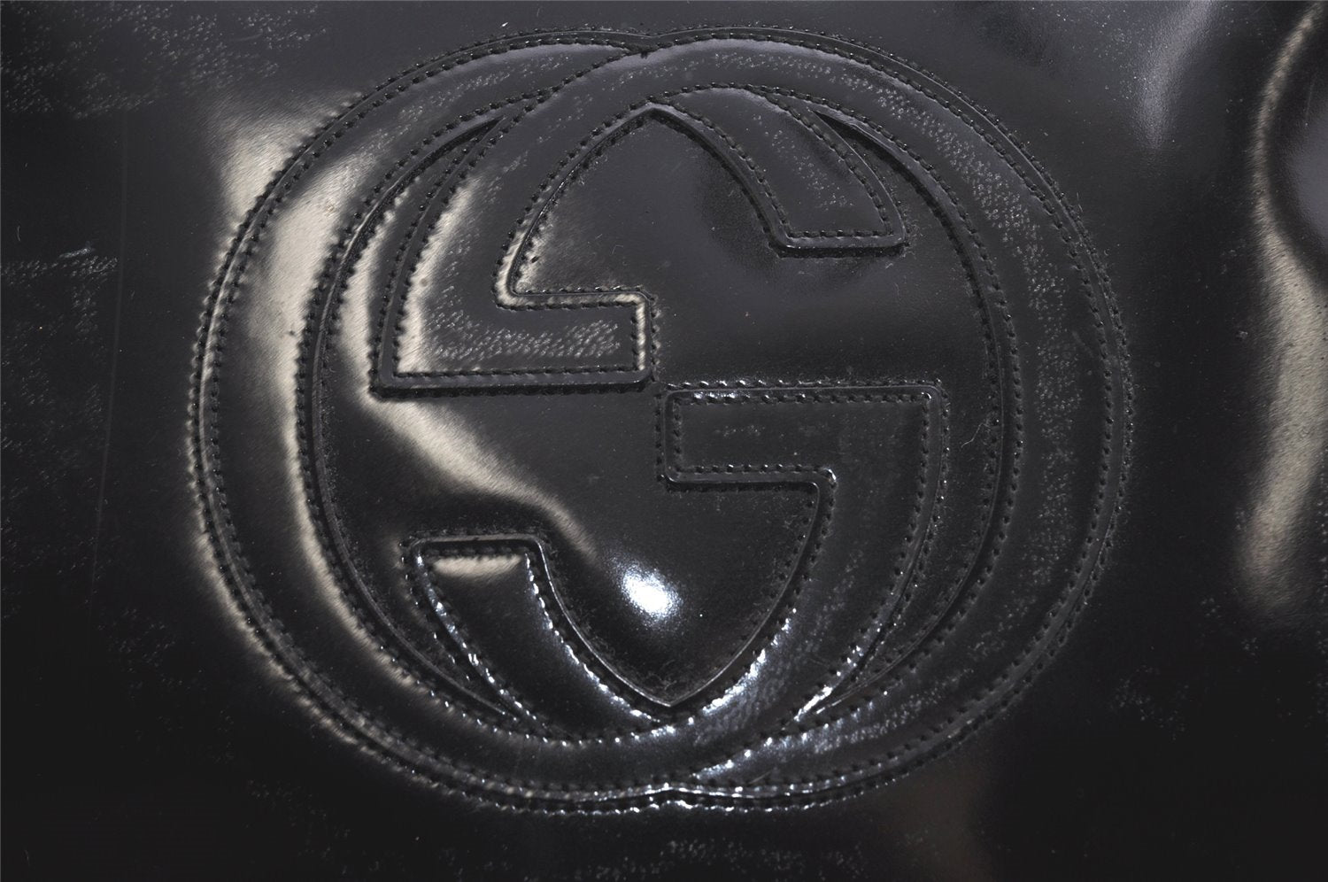 Authentic GUCCI Vintage Shoulder Hand Bag Purse Enamel Black Junk 2059K