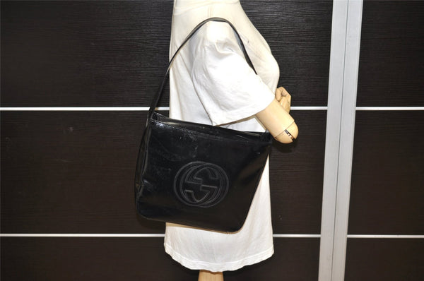Authentic GUCCI Vintage Shoulder Hand Bag Purse Enamel Black Junk 2059K