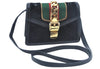 Auth GUCCI Web Sherry Line Sylvie Shoulder Bag GG Velour Enamel Black Junk 2067J