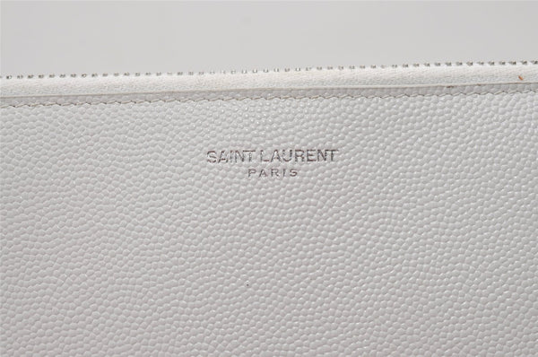 Authentic SAINT LAURENT Clutch Hand Bag Purse Leather White TGR397294 YSL 2068J