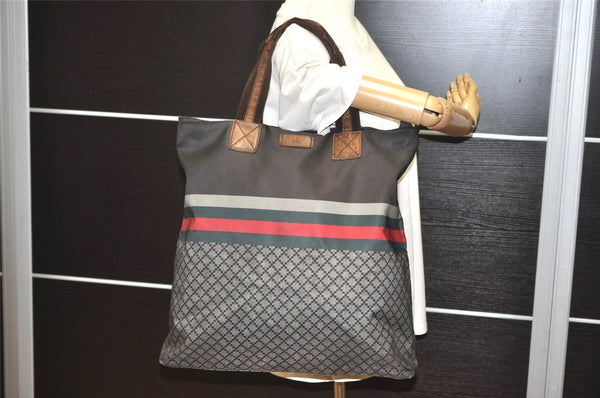 Authentic GUCCI Vintage Diamante Hand Tote Bag Nylon Leather 268112 Brown 2069I