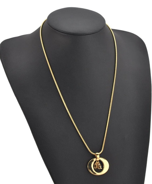 Authentic Christian Dior Gold Tone Chain Pendant Necklace CD 2069K