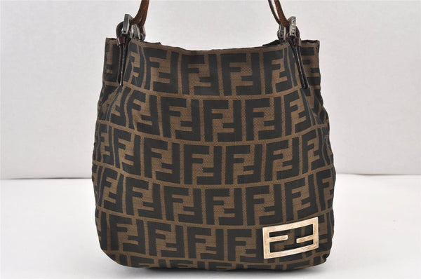 Authentic FENDI Vintage Zucca Shoulder Tote Bag Nylon Leather Brown 2070K