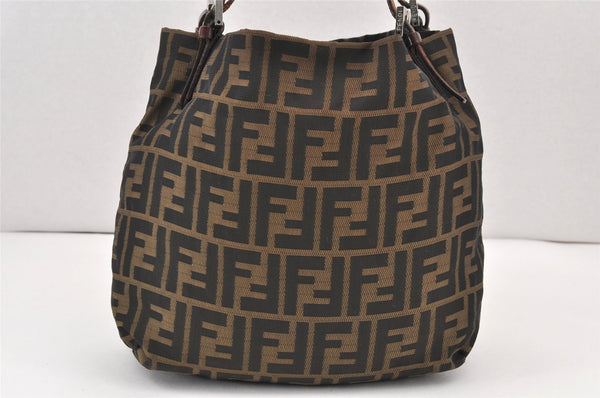 Authentic FENDI Vintage Zucca Shoulder Tote Bag Nylon Leather Brown 2070K