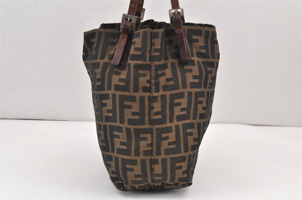 Authentic FENDI Vintage Zucca Shoulder Tote Bag Nylon Leather Brown 2070K