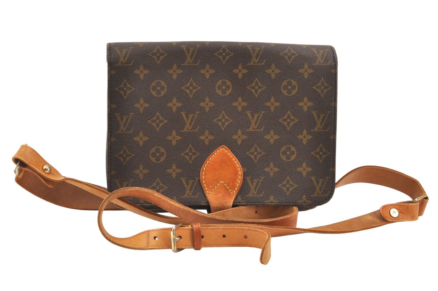 Authentic Louis Vuitton Monogram Cartouchiere GM Shoulder Bag Old Model 2071K