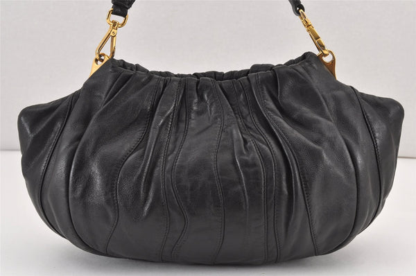 Authentic PRADA Leather Stripes 2Way Shoulder Bag Purse BN1682 Black 2072K