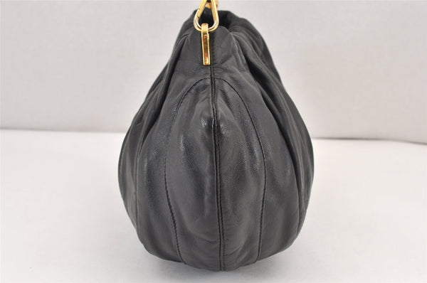 Authentic PRADA Leather Stripes 2Way Shoulder Bag Purse BN1682 Black 2072K