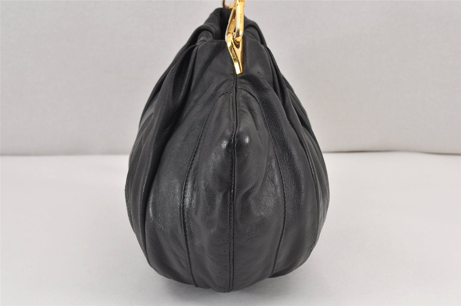 Authentic PRADA Leather Stripes 2Way Shoulder Bag Purse BN1682 Black 2072K