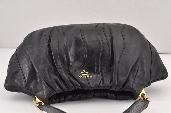 Authentic PRADA Leather Stripes 2Way Shoulder Bag Purse BN1682 Black 2072K