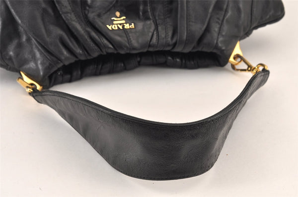 Authentic PRADA Leather Stripes 2Way Shoulder Bag Purse BN1682 Black 2072K