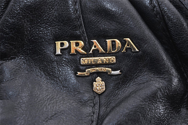 Authentic PRADA Leather Stripes 2Way Shoulder Bag Purse BN1682 Black 2072K