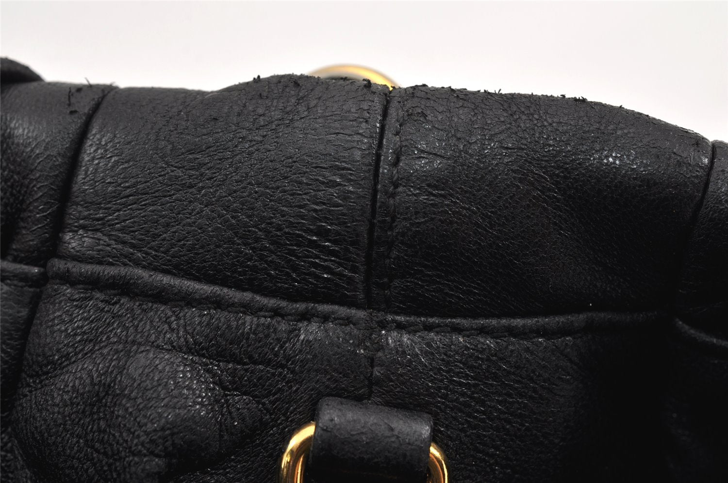 Authentic PRADA Leather Stripes 2Way Shoulder Bag Purse BN1682 Black 2072K