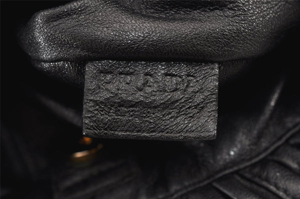 Authentic PRADA Leather Stripes 2Way Shoulder Bag Purse BN1682 Black 2072K