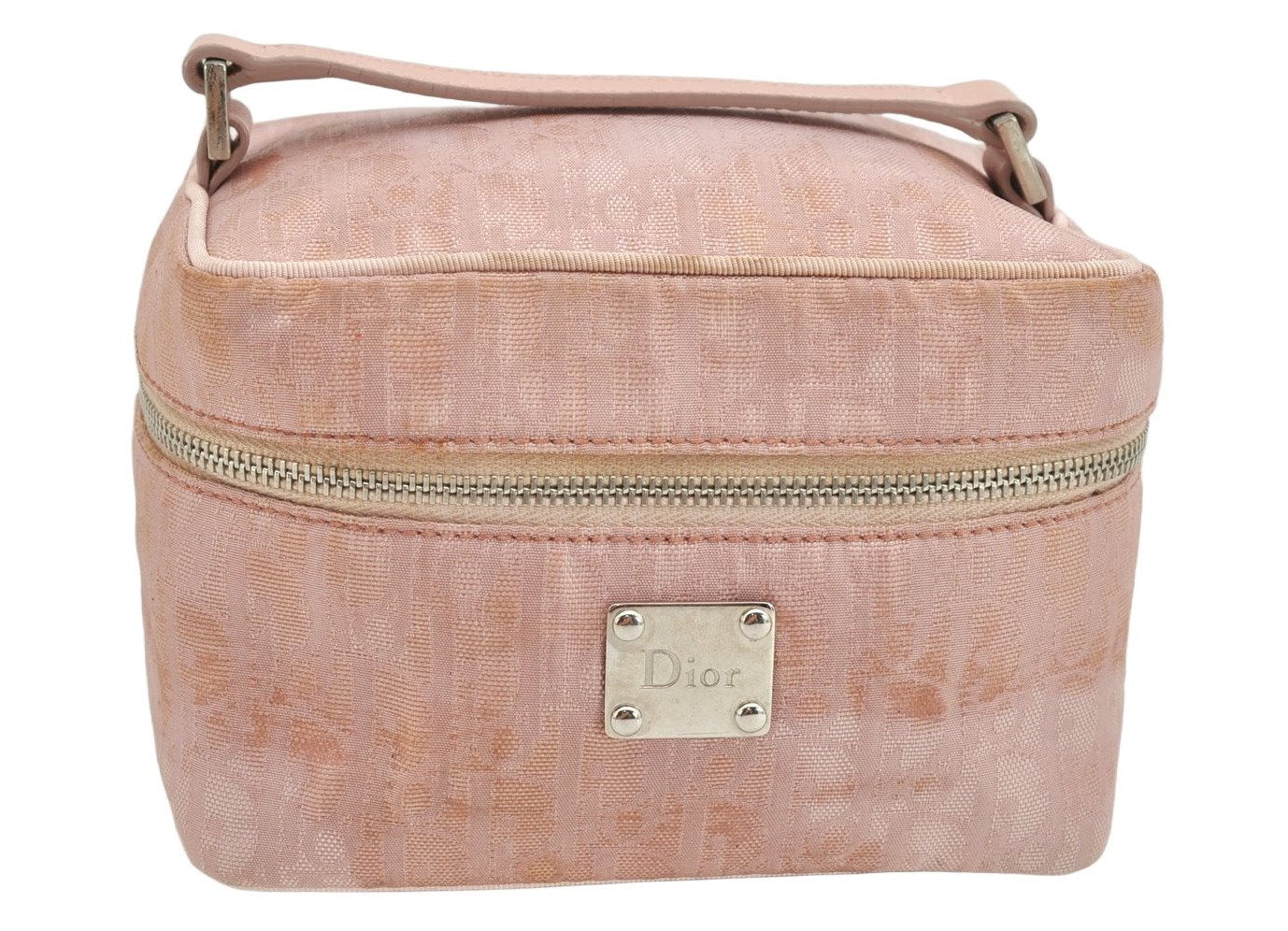 Authentic Christian Dior Trotter Vanity Bag Pouch Canvas Leather Pink Junk 2074K