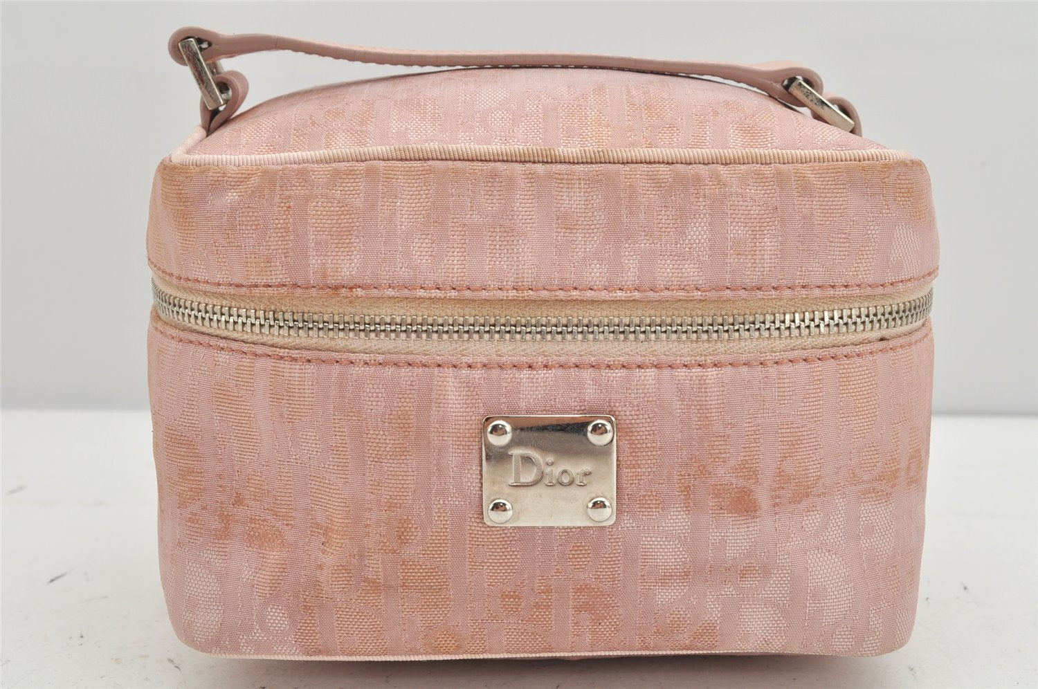 Authentic Christian Dior Trotter Vanity Bag Pouch Canvas Leather Pink Junk 2074K