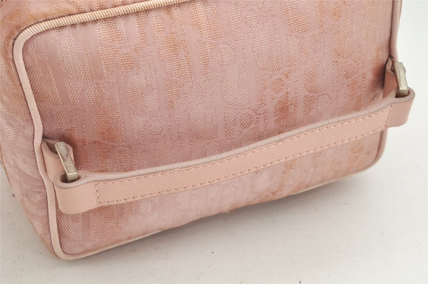 Authentic Christian Dior Trotter Vanity Bag Pouch Canvas Leather Pink Junk 2074K