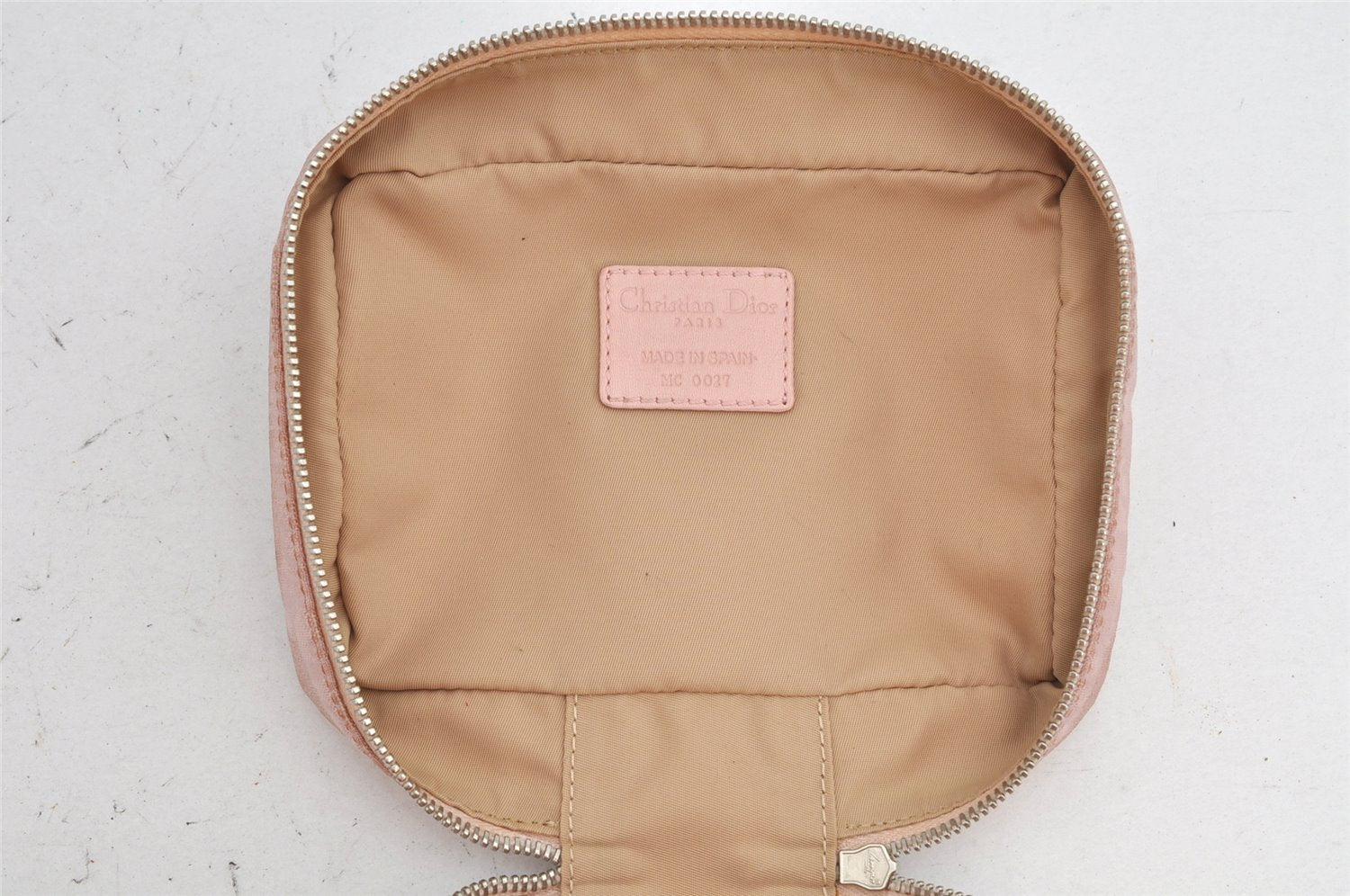 Authentic Christian Dior Trotter Vanity Bag Pouch Canvas Leather Pink Junk 2074K