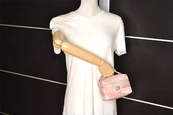 Authentic Christian Dior Trotter Vanity Bag Pouch Canvas Leather Pink Junk 2074K