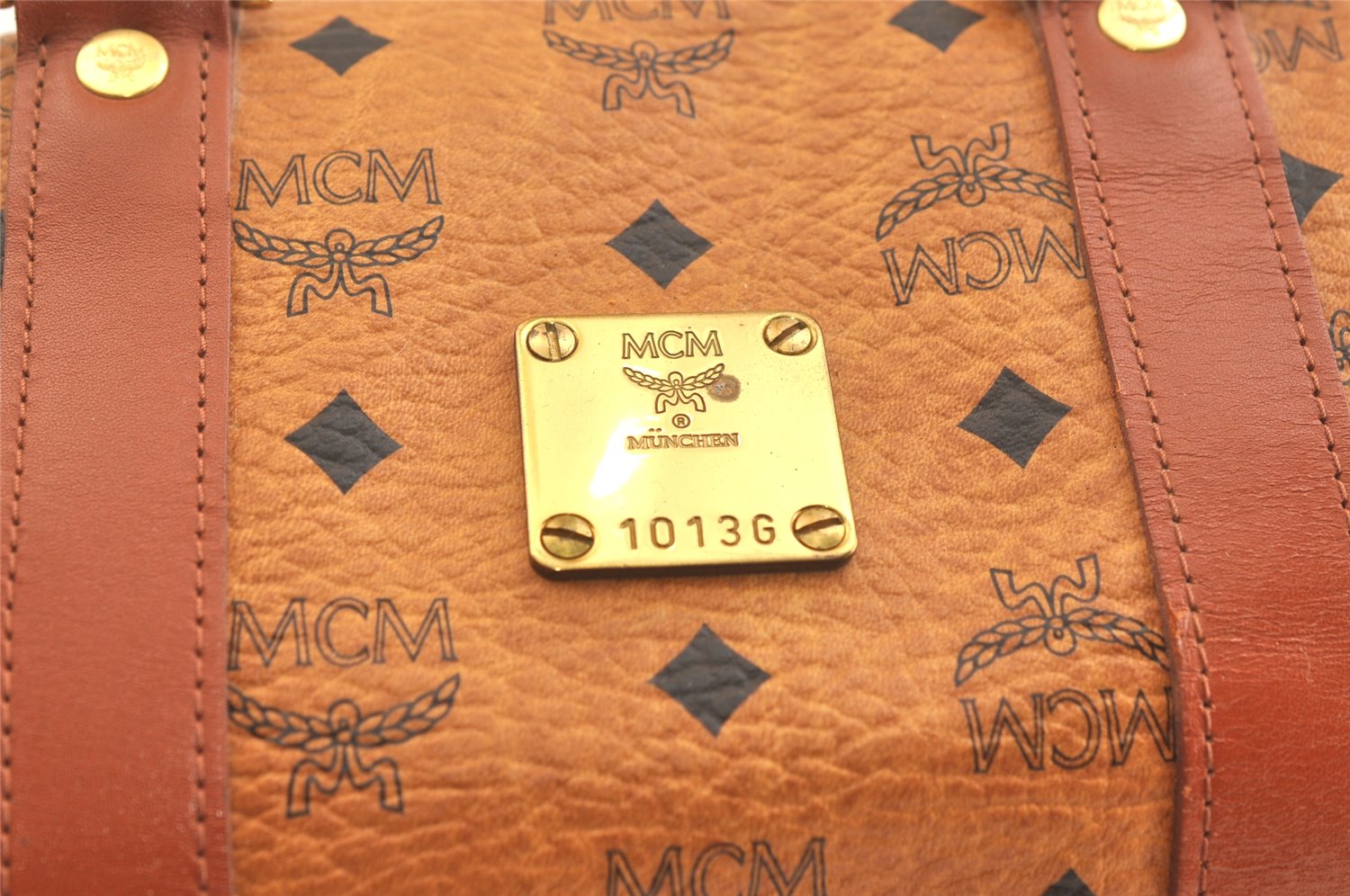 Authentic MCM Visetos Leather Vintage Boston Hand Bag Brown 2076K