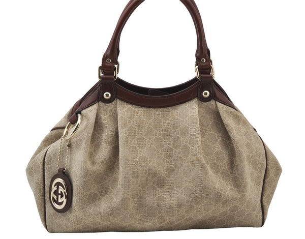 Authentic GUCCI Sukey Shoulder Tote Bag GG Canvas Leather 211944 Beige 2077J