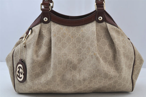Authentic GUCCI Sukey Shoulder Tote Bag GG Canvas Leather 211944 Beige 2077J
