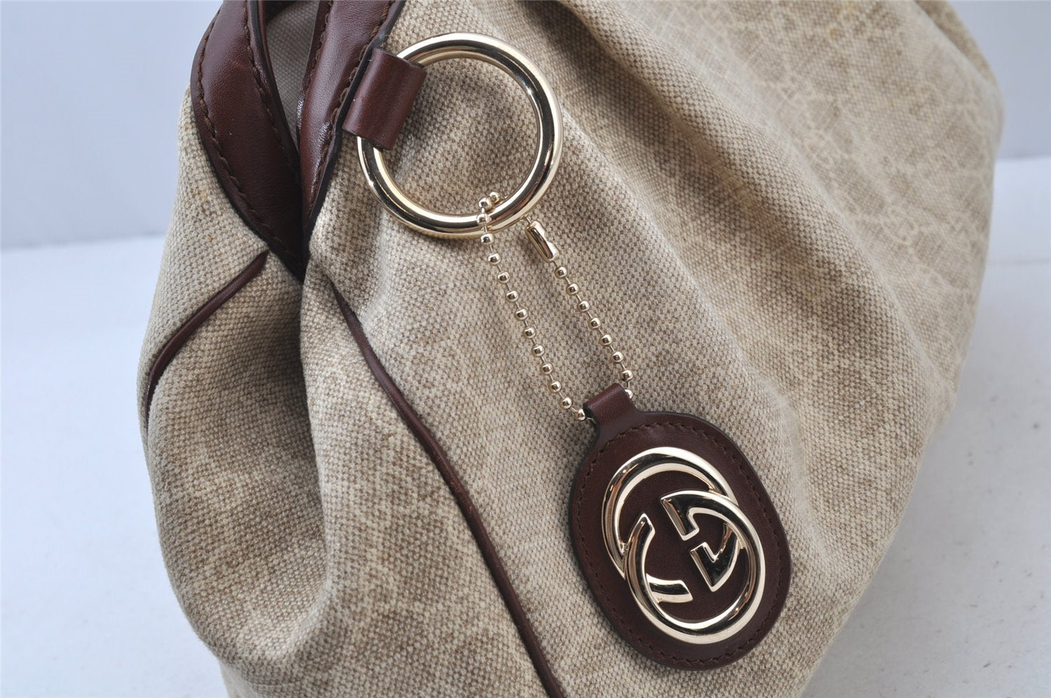 Authentic GUCCI Sukey Shoulder Tote Bag GG Canvas Leather 211944 Beige 2077J