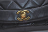 Authentic CHANEL Turnlock Calf Skin Matelasse Chain Shoulder Bag Black CC 2078J