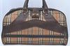 Authentic Burberrys Nova Check Canvas Leather Travel Boston Bag Beige 2079I