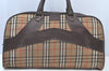 Authentic Burberrys Nova Check Canvas Leather Travel Boston Bag Beige 2079I