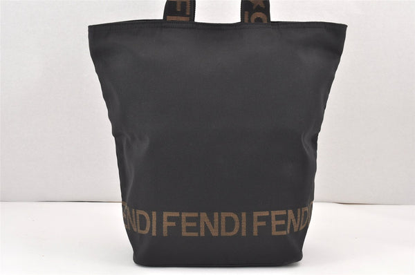 Authentic FENDI Vintage Hand Tote Bag Purse Nylon Leather Black 2079K