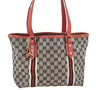 Authentic GUCCI Sherry Line Tote Bag GG Canvas Leather 137396 Navy Blue 2080K